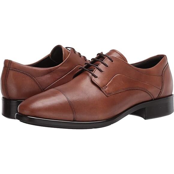 NWT ECCO Men\'s Citytray Plain Toe Tie Oxford, Amber-Size 7-7.5